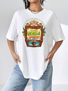 The Graphic Depicts An Epic Jungle Journey From Genesis To Revelation, Featuring A Ship Symbolizing Adventure And Faith Opening A Book Representing Spiritual Wisdom. Comfortable Women's T-Shirt For Everyday Wear - 白色 - 查看 1