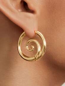 Altistry 1 Pair 18K Gold Plated Thick Spiral Earrings, Vintage Abstract Swirl Earrings, Low Allergy Chunky Twisted Design Earrings, Fashion Jewelry Gift - Multicolor - View 3