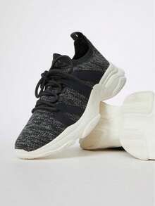 Jasmyne Athletic Sneaker,Women's Black Marled Knit Chunky Sneakers With White Soles - 灰色 - 查看 7