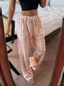 Pantalones de estar por casa rectos de cintura elástica con estampado de cuadros para mujer, para invierno - Multicolor - Ver 5
