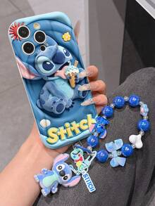 Disney Has Authorized, Phone Case - Chain Set, The Stitch Lilo & Stitch 3D Phone Case Plus A Silicone 3D Stitch Bracelet With Metallic Ring Removable Bracelet, Stitch And Angel Pattern, Compatible With Iphone17/16/15/14/13/12/11/XS/XR/X Plus Pro Max, A Stylish Cartoon Phone Case, The Perfect Gift Choice, Phone Protection, Durable Phone Cover, Great Gift For Friends And Family. - White - View 2