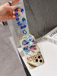 Disney Has Authorized, Phone Case - Chain Set, The Stitch Lilo & Stitch 3D Phone Case Plus A Silicone 3D Stitch Bracelet With Metallic Ring Removable Bracelet, Stitch And Angel Pattern, Compatible With Iphone17/16/15/14/13/12/11/XS/XR/X Plus Pro Max, A Stylish Cartoon Phone Case, The Perfect Gift Choice, Phone Protection, Durable Phone Cover, Great Gift For Friends And Family. - trắng - Xem 3