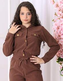 Women's Set: Pants And Jacket, Winter, Youth, Premium Casual - 鏽棕色 - 查看 3