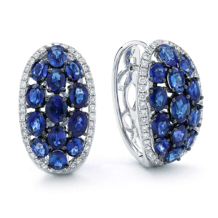 Luxury Women's Synthetic Blue Cubic Zirconia Hoop Earrings, Charming Silver Color Wedding Jewelry - Silver - View 1