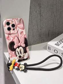 This Disney Mickey Mouse Lanyard Phone Case Is Fully Covered In TPU Material. It's Shockproof, Lightweight, And Compatible With IPhone17/16/11/13/15/15 Plus/15 Pro/15 Pro Max/12/14 Pro Max/11 Pro Max/12 Pro/12 Pro Max/13. This Phone Case Makes A Popular Birthday Gift Or Business Gift; It's Durable, Stain- And Fingerprint Resistant, And Suitable For Both Men And Women. The Set Also Includes A Mickey Mouse Phone Case And A Mickey Mouse Plush Bracelet. It's A Perfect Gift For Friends And Family. This Stylish Phone Case Is Fun, Lightweight, And Durable. IPhone17 Pro Max Phone Case, Minnie Mouse Phone Case. - White - View 3