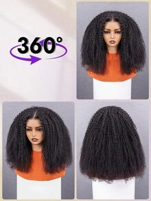 OQ Peluca de encaje frontal de cabello humano rizado asiático de 18-30 pulgadas con densidad del 200%, línea del cabello previamente recortada, color negro natural, fácil de usar para principiantes, sin necesidad de pegamento, liviana y cómoda para uso diario - S1 - Ver 7