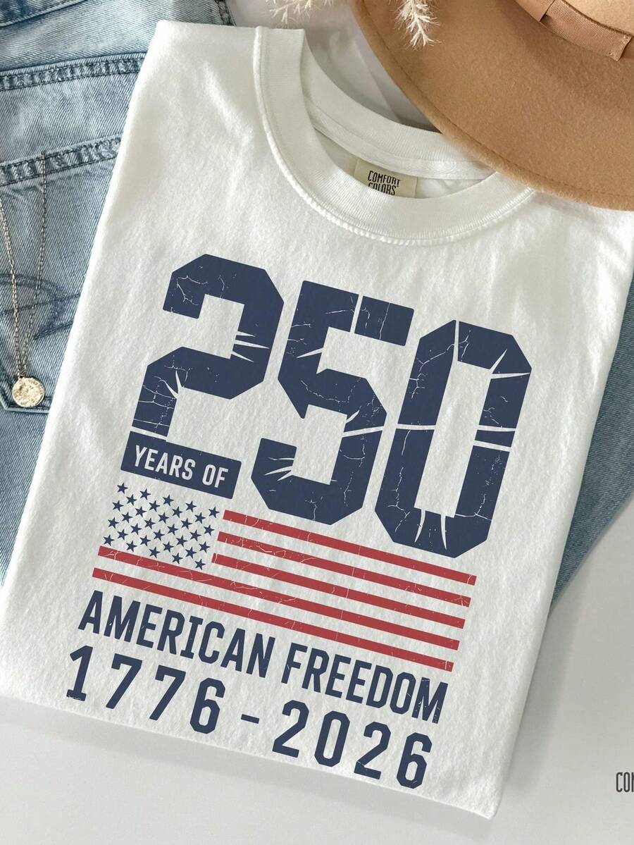 Camiseta 250 años de libertad estadounidense, camiseta gráfica de la bandera de EE. UU. desgarrada 1776 2026, camiseta desgarrada del 4 de julio, camiseta estadounidense. Camiseta unisex de algodón puro de 220 g, peso ideal para todas las estaciones, adecuada para hombres y mujeres. Tejido duradero de alta calidad, suave al tacto y de larga duración. Parte superior transpirable. Adecuada para la primavera y el verano de las mujeres, vacaciones, Día de la Madre, Día de la Independencia. - Blanco - Ver 1
