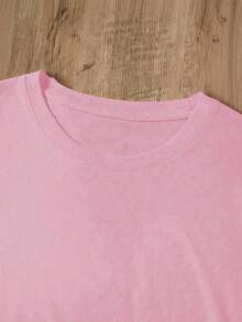 Women's Oversized Red Summer T-Shirt With  Face And Peace Sign Print. Casual Red Short-Sleeved T-Shirt With  Face, Ideal For Cool Summer Looks. - YH463-粉紅色 - 查看 4