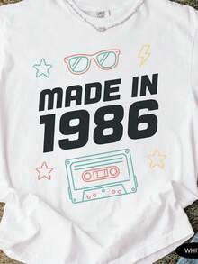 Camiseta de cumpleaños número 40, estilo vintage de 1986, camiseta gráfica de los 80, nacida en 1986, unisex. Camiseta unisex de algodón puro de 220 g, peso ideal para todas las estaciones, apta para hombres y mujeres. Tejido duradero de alta calidad, suave al tacto y de larga duración. Parte superior transpirable. Adecuada para la primavera y el verano, vacaciones, Día de la Madre, Día de la Independencia. - Blanco - Ver 1