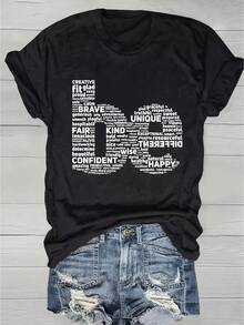 A 100% Cotton Crew Neck T-Shirt - Casual Cut, Suitable As A Boyfriend/Girlfriend Gift, Couples' Set, Valentine's Day Gift, Can Be Worn Daily Or On Special Occasions, Suitable For All Seasons. - 黑色 - 查看 1