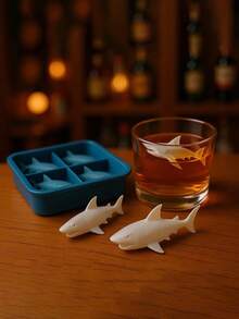 1/2pcs Silicone Shark Shaped Tray, Includes 4-Cavity Mold Tray And 1 Funnel, Creative Animal 3D Shark Shaped Ice Cube Mold, Reusable And Stackable, Soft And Easy To Remove, Suitable For Ice Cubes, Whiskey, Cocktails, Desserts, Parties, Beer, Coffee, Easter And Holiday Decorations - A - View 8