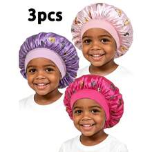 Awegeo 3pcs Kids Butterfly Print Wide Elastic Band Bonnets, Comfortable Daily Wear Sleep Hats - 3Pcs-set1 - View 8
