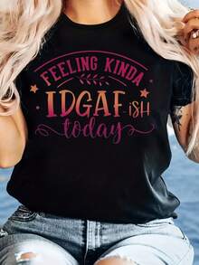 Talla - Talla - Camiseta de Mujer con Gráficos y Letras - Negro - Ver 5