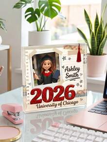 1件定制照片2026毕业亚克力牌匾，个性化剪贴簿风格毕业纪念品，手写姓名和大学毕业照展示，毕业季桌面装饰，独特的毕业纪念礼物，适合大学毕业生和高中毕业生，毕业派对餐桌摆件，定制2026毕业剪贴簿照片块，个性化礼物，毕业季，毕业礼物 - 彩色 - 查看 4