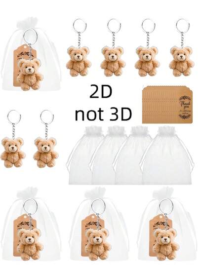 15 stuks/5 sets schattige berenhangers cadeauset, inclusief (5 stuks 2D hangers + 5 bedankkaartjes + 5 cadeauzakjes). Geschikt als sleutelhangers, verpakkingsdecoratie, rugzakdecoratie. Een attent en warm cadeau voor familie en vrienden. Geschikt voor de start van het schooljaar, afstuderen, feestdagen, housewarming, Thanksgiving, Valentijnsdag, Moederdag, huwelijksbedankjes, jubilea, enz.