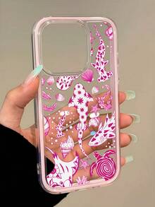 1pc Fashion Creative Full-Screen Pink Floral Whale, Sea Turtle, Shell, Starfish Pattern Phone Case, Dual-Color TPU Anti-Drop Soft Shell Compatible With Apple 11/12/13/14/14Plus/15/15Plus/16/16Plus/17/17Pro - Multicolor - View 3