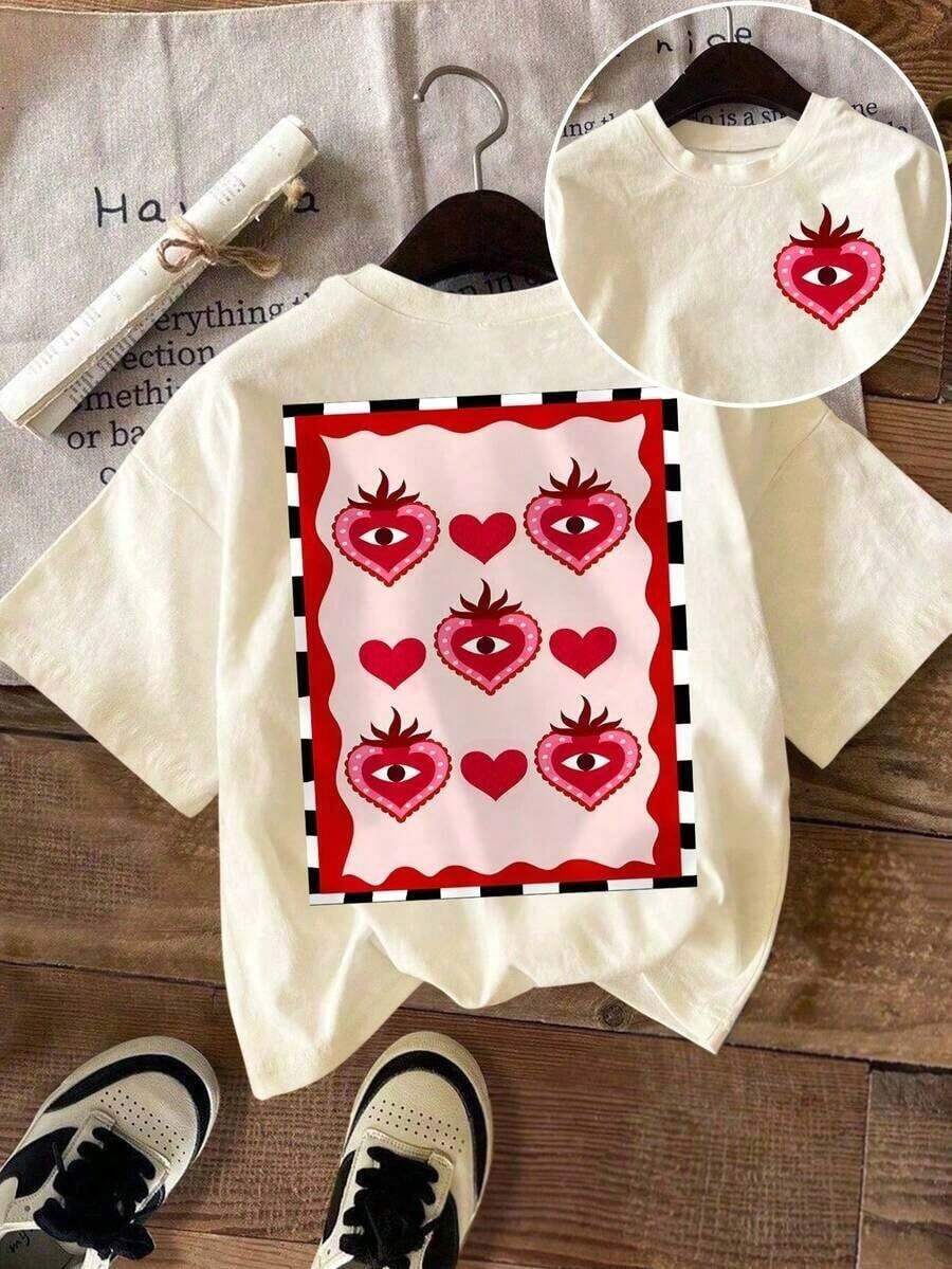 Short-Sleeve Round Neck DrmWander Women's Summer T-Shirt Set, Casual Resort Style With Print, Suitable For Spring And Summer, Travel And Tourism Option Women's Casual Blouses 100% Cotton - 杏 - 查看 1