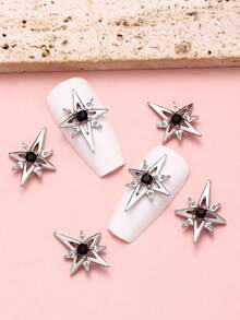 10 Peças Decorações de Arte de Unhas Estrela Oca com Strass Preto Vintage, Decoração de Metal DIY, Produtos de Manicure, Acessórios de Arte de Unhas, Suprimentos de Unhas, Joias de Unhas, Gemas de Unhas, Encantos de Unhas - Multicolorido - Visão 2