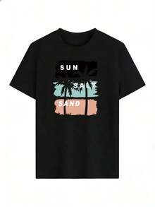 Summer And Beach Style Short Sleeve T-Shirt, Fashionable Short Sleeve T-Shirt For Spring And Summer 2026, Made In Mexico, 180 Grams. Cartoon Print, Couple Design, Suitable For Indoor Or Outdoor Wear. Crew Neck, Unisex, Ideal For Office And Leisure. One-Piece Pack. - BK-P631577SLNDXZGY471 - 查看 2