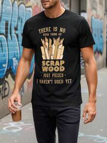 1 unidad, Camiseta para hombre - Camiseta con estampado creativo de patrón y texto - Negro - Ver 6
