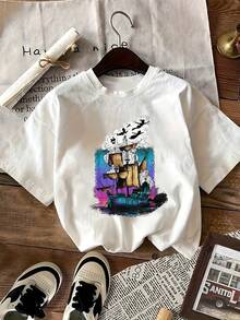 Sailboat Sailing At Sunset With Clouds Forming Birds Symbolizing Freedom And Dreams That Soar Across The Horizon. Soft And Comfortable Women's T-Shirt For Everyday Wear. - 白色 - 查看 2