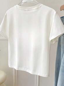 Equipo Personalizado Cuello Corto Manga Camiseta Cintura Ajustado Superior, Nuevo Verano Artículo, Sexy Chica, Delgado Ajuste Lisonjero Cultivo Superior, Corto Manga Camiseta Impreso Abdomen Revelador Verano Camiseta Versátil Informal Blanco-Vintage Calle Estilo Suelto Algodón Corto Manga Tripulación Cuello Camiseta - Blanco - Ver 2
