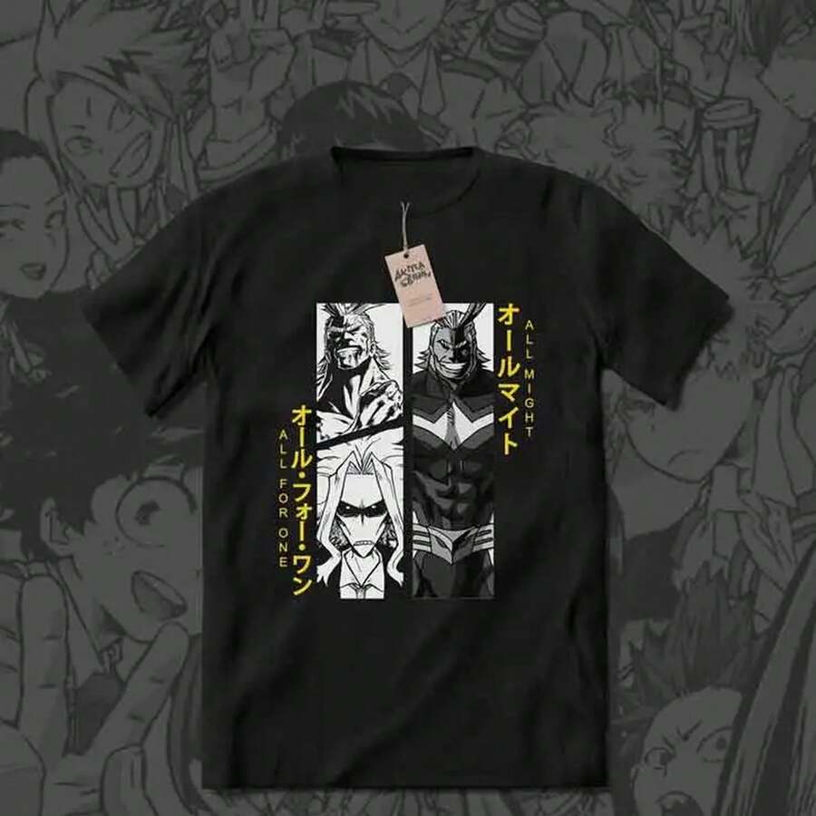 Camiseta de algodón POLO ANIME M1y Hero Academia ALLMIGHT de 220 g, manga corta, para hombre y mujer. Tejido grueso, resistente a las arrugas y que no se deforma fácilmente. Estilo sencillo y versátil, ligero y transpirable, perfecto para ir al trabajo, viajar, acampar, ir de compras y para el tiempo libre diario. - Negro - Ver 1