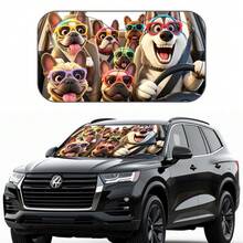 1件裝卡通動物印花雙環可折疊遮陽簾，汽車前擋風玻璃遮陽簾保持車內涼爽，適用於四季 - A - 查看 3