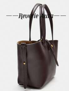 1 pieza Bolso de cesta de unicolor, bolso versátil de diseño exclusivo para el hombro, adecuado para mujeres de moda para citas, trabajo, uso diario - Burdeos - Ver 6