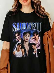 YUNHO ATEEZ K-pop medlem T-shirt, Vintage 90-talsporträtt grafisk T-shirt, Estetisk lila metalllogotyp Idol fotomerchandise, ATINY Fandom Streetwear Unisex, Retro Shownu Monsta X T-shirt, Monsta X The X albumtröja - Svart - Visa 6