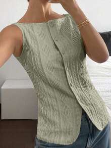 Camisa ajustada sin mangas de mujer con estampado de lunares - Verde - Ver 4
