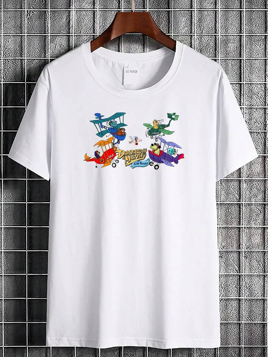 Classic Vintage-Style T-Shirt Featuring The Cartoon Characters Dastardly And Muttley In Their Flying Machines. This Soft And Breathable Urban Wear Is Designed For Men, Offering A Stylish And Slightly Unisex Casual Garment That Is Versatile And Comfortable. - [Banc] - View 1