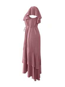 Vestido de verano para mujer con un solo hombro y mangas cortas asimétrico - Rosa Oxidada - Ver 3