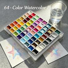 64 Colors Pearl Watercolor Paint: Metallic Solid Pigment Portable Art Set - Perfect Holiday Gift For Artists, Adults And Professionals - 64 Colors - View 2