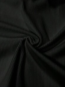 Camiseta sin mangas acanalada casual y elegante con cuello polo para mujer - Negro - Ver 5