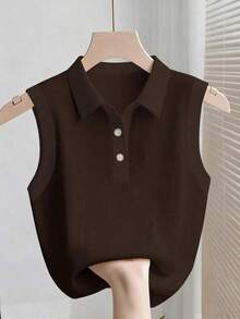 Camiseta sin mangas de mujer de punto acanalado, elegante y de moda - Café integral - Ver 6