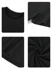 Camiseta Casual de Mujer con Cuello Redondo, Manga Corta, Hombros Caídos, Estampado "Faith Over Fear", Negra, Largo Regular, Tejido de Punto 4JEA - Negro - Ver 5
