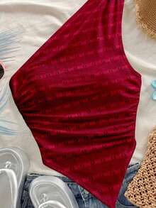 Blusa casual de unicolor con hombros oblicuos y ajustada, apropiada para el verano - Multicolor 3 - Ver 7