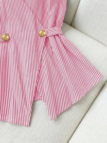 Camiseta sin tirantes casual de mujer con decoración de botones a rayas - Rosa - Ver 5