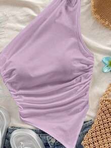 Blusa asimétrica de hombro con bajo asimétrico en color rojo rosa, ideal para vacaciones de verano - Multicolor 4 - Ver 4
