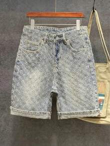 Pantalones cortos de mezclilla casuales con bolsillo de ganchillo para hombres - Lavado ligero - Ver 2