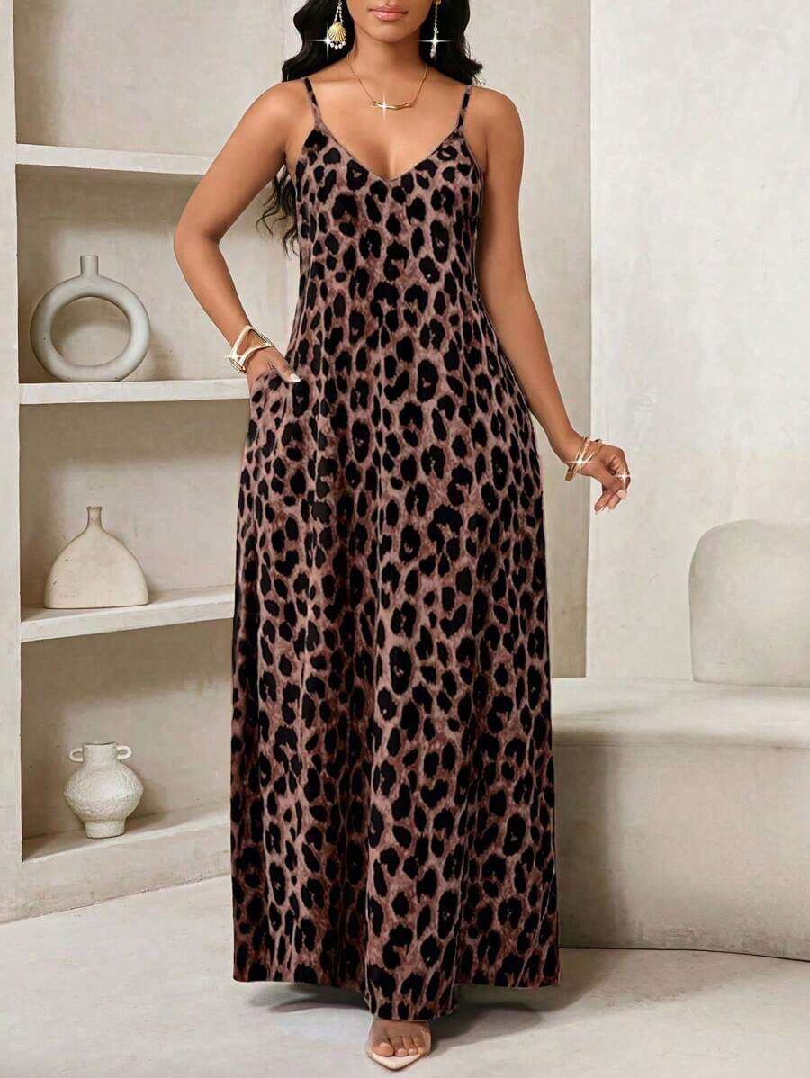 Lady Vestido largo con estampado de leopardo para mujer, estilo bohemio, sin espalda, holgado, vestido maxi suelto sin tirantes para cumpleaños, eventos, vacaciones, vestidos casuales, vestidos boho/bohemia/boho, top halter, ropa africana para mujer - Rosa - Ver 1