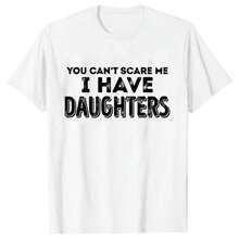 Bonita y moderna camiseta de punto para mujer con estampado del eslogan "Tengo hijas", manga corta, largo normal, estilo casual. - Blanco - Ver 1
