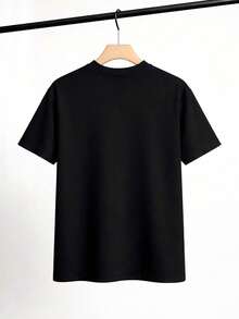 Mujer Camiseta de manga corta con estampado térmico de signo de Piscis dorado, diseño de flores y estrellas con luna, estilo tierno casual - Negro - Ver 2