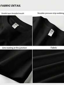 Camiseta manga corta cuello redondo 100% algodón, estampado trendy, tejido ligero y ventilado, estilo moda casual, apta para vida diaria, salidas informales y citas en primavera, verano y otoño - Negro - Ver 4