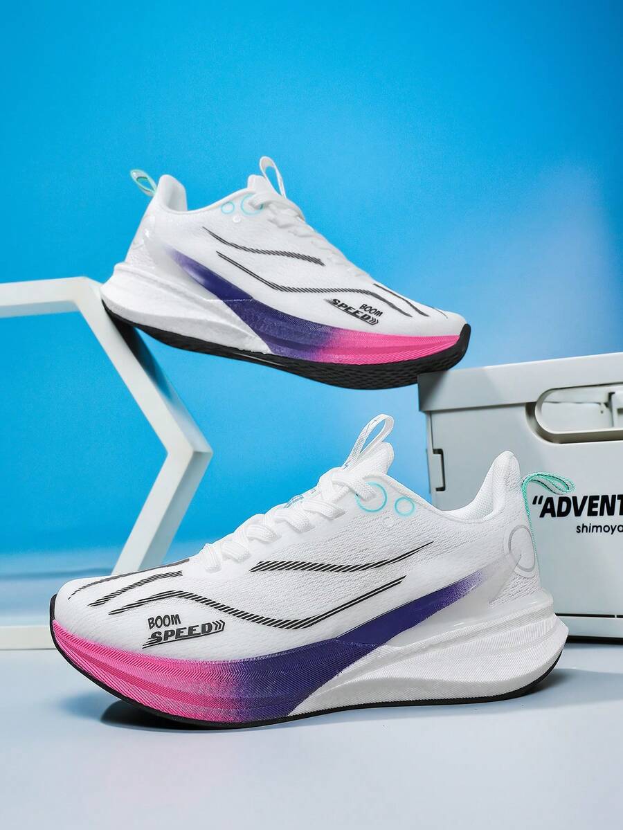 Casual Running Shoes, Snake Year Limited Edition, Professional Shock-Absorbing Carbon Plate Competitive Sports Shoes For Men & Women - White Purple - View 1