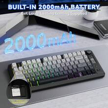 FREEWOLF M75 无线游戏键盘，机械手感薄膜键盘，带旋钮和 OLED 显示屏，蓝牙/2.4GHz，彩虹背光 PBT 键帽，2000mAh 电池，防鬼键 - 查看 7