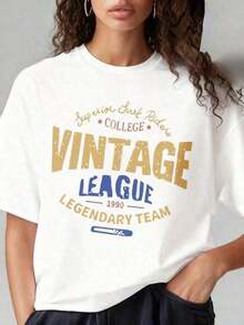 Camiseta vintage para mujer con cuello redondo y mangas cortas, estampado divertido. Camiseta vintage de la Liga Universitaria de Surf Riders, equipo legendario de 1990. Adecuada para el Día de San Valentín, fiestas de Navidad, actividades deportivas, fiestas de vacaciones, salidas, deportes y otros regalos festivos. Moda. - Blanco - Ver 5