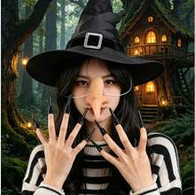 Witch Costume Accessories Set - Long Nose Mask And Black Witch Claw Fake Nails, Suitable For Halloween, Cosplay, Theme Parties And Horror Outfits - Multicolor - View 4
