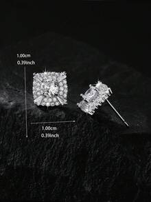 1 对优雅嘻哈风 10 毫米圆形和方形立方氧化锆耳钉，男女通用时尚配饰，适合日常佩戴和派对礼物，返校、圣诞节、万圣节 - 銀色 - 查看 11